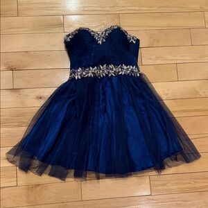 Strapless Navy Blue Dress with Embellishments big kids size 3/4